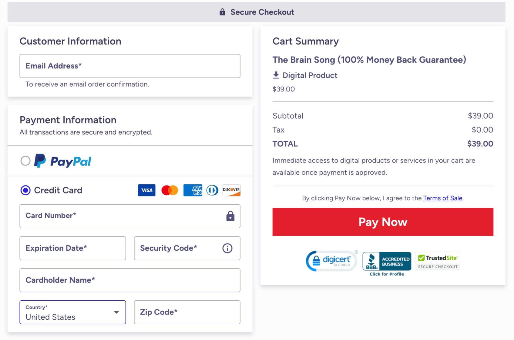 The Brain song Checkout Page